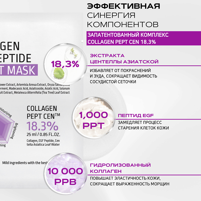 APLB Тканевая маска с коллагеном и пептидами для упругости кожи EGF Collagen EGF Peptide Sheet Mask – фото 3
