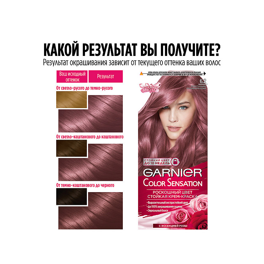 GARNIER Стойкая крем-краска для волос "Роскошь цвета" Color Sensation, 6.2 Кристально-Розовый Блонд, 110 мл – фото 3