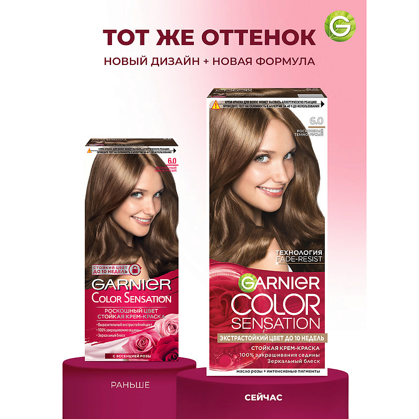GARNIER Стойкая крем-краска для волос "Роскошь цвета" Color Sensation, 6.0 Роскошный темно-русый, 110 мл – фото 6