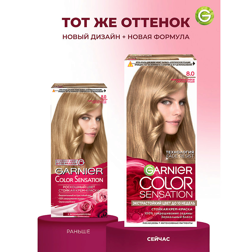 GARNIER Стойкая крем-краска для волос "Роскошь цвета" Color Sensation, 8.0 Переливающийся светло-русый, 110 мл – фото 6