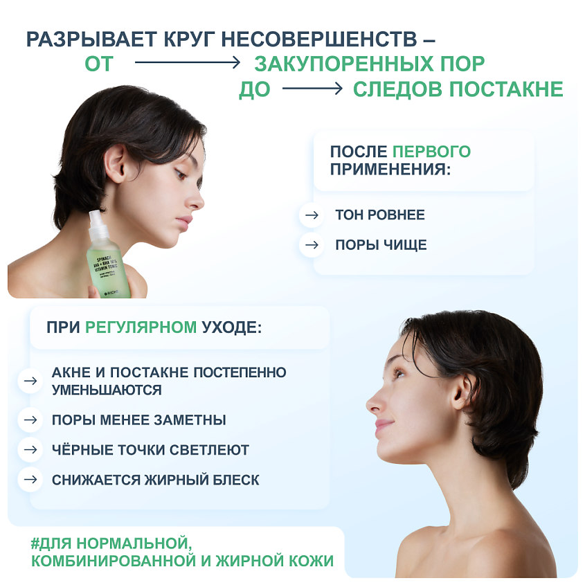 RICHE Тоник для лица с кислотами от прыщей для проблемной кожи – фото 2