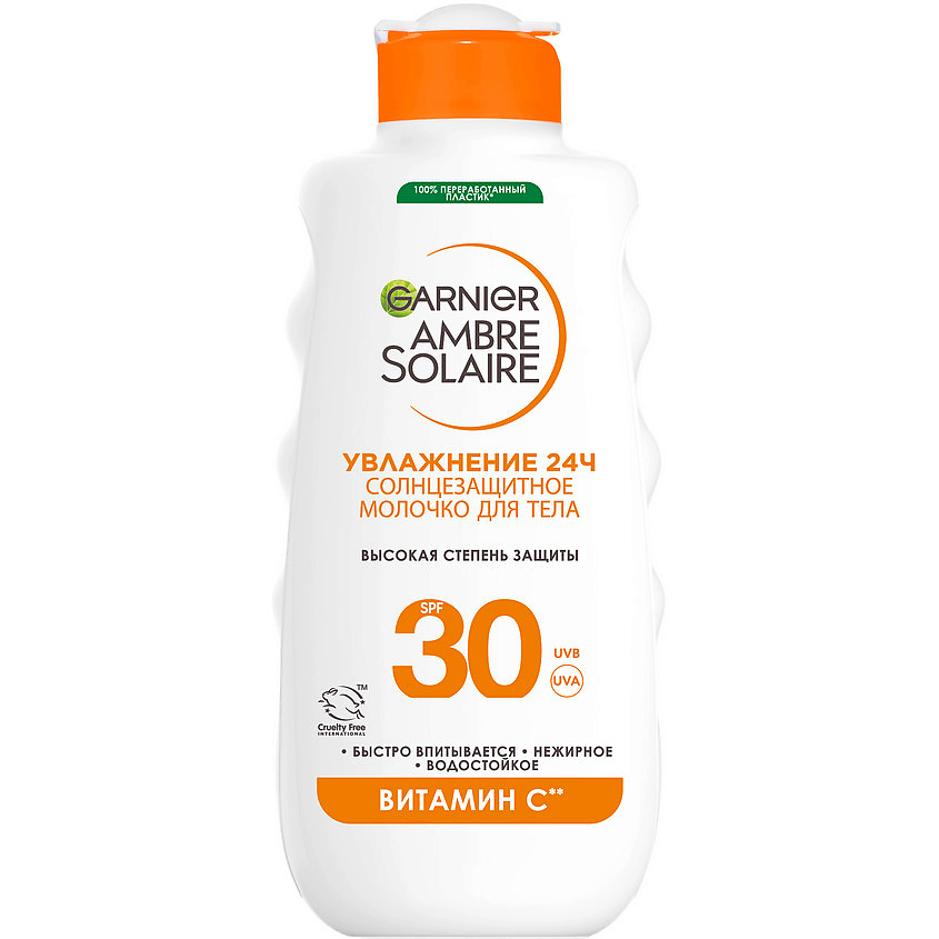 GARNIER Солнцезащитное молочко для лица и тела водостойкое с маслом ши SPF 30 Ambre Solaire – фото 1