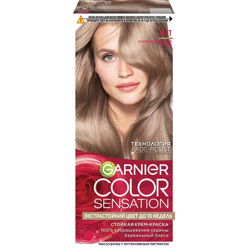 GARNIER Стойкая крем-краска для волос "Роскошь цвета" Color Sensation, 8.11 Ультрапепельный блонд, 110 мл – фото 1