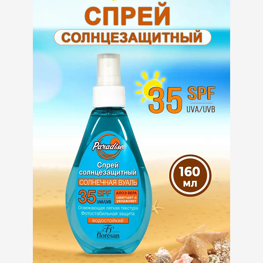 FLORESAN Водостойкий Солнцезащитный спрей Paradise с алоэ вера SPF 35 – фото 1