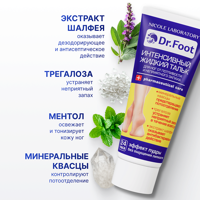 DR. FOOT Интенсивный жидкий тальк для ног от потливости и неприятного запаха – фото 2