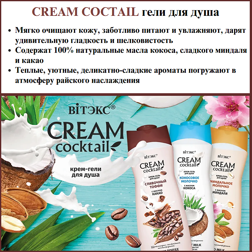 ВИТЭКС Крем-гель для душа Cream cocktail Сливочный тоффи с маслом какао – фото 10
