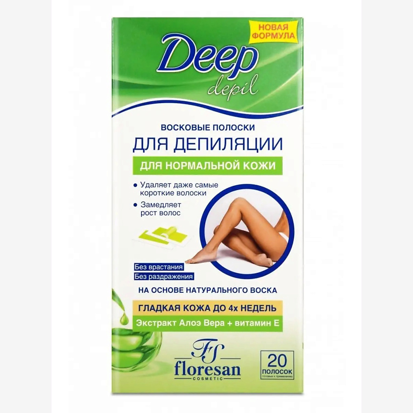 FLORESAN Восковые полоски для депиляции Deep Depil для нормальной кожи с экстрактом алоэ – фото 2