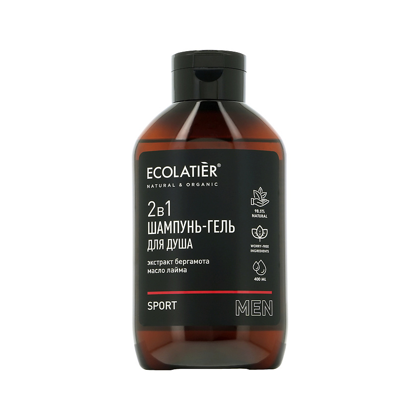 Ecolatier Шампунь-гель для душа MEN Sport 2в1 с экстрактом бергамота и маслом лайма – фото 1