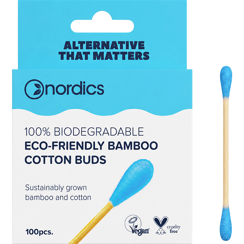 NORDICS Бамбуковые ватные палочки голубые Eco-Friendly Bamboo Cotton Buds – фото 1