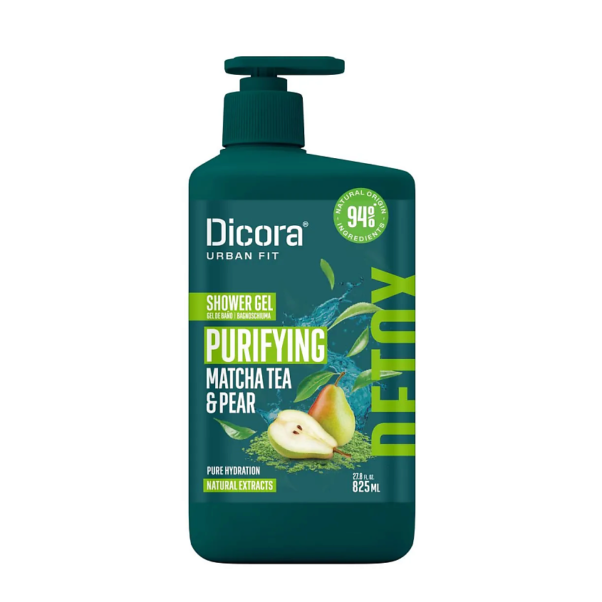 DICORA URBAN FIT Очищающий гель для душа "DETOX, Matcha Tea & Pear", 825 мл – фото 1