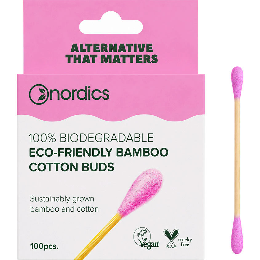 NORDICS Бамбуковые ватные палочки розовые Eco-Friendly Bamboo Cotton Buds – фото 1