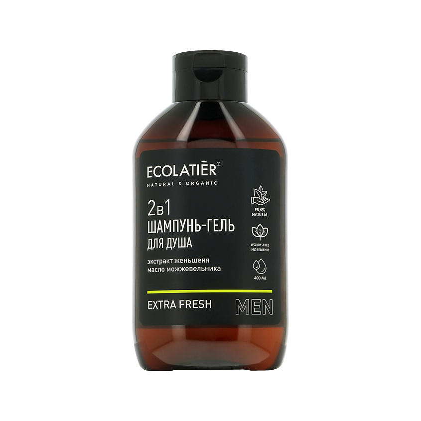Ecolatier Шампунь-гель для душа MEN Extra Fresh 2в1 с экстрактом женьшеня и маслом можжевельника – фото 1