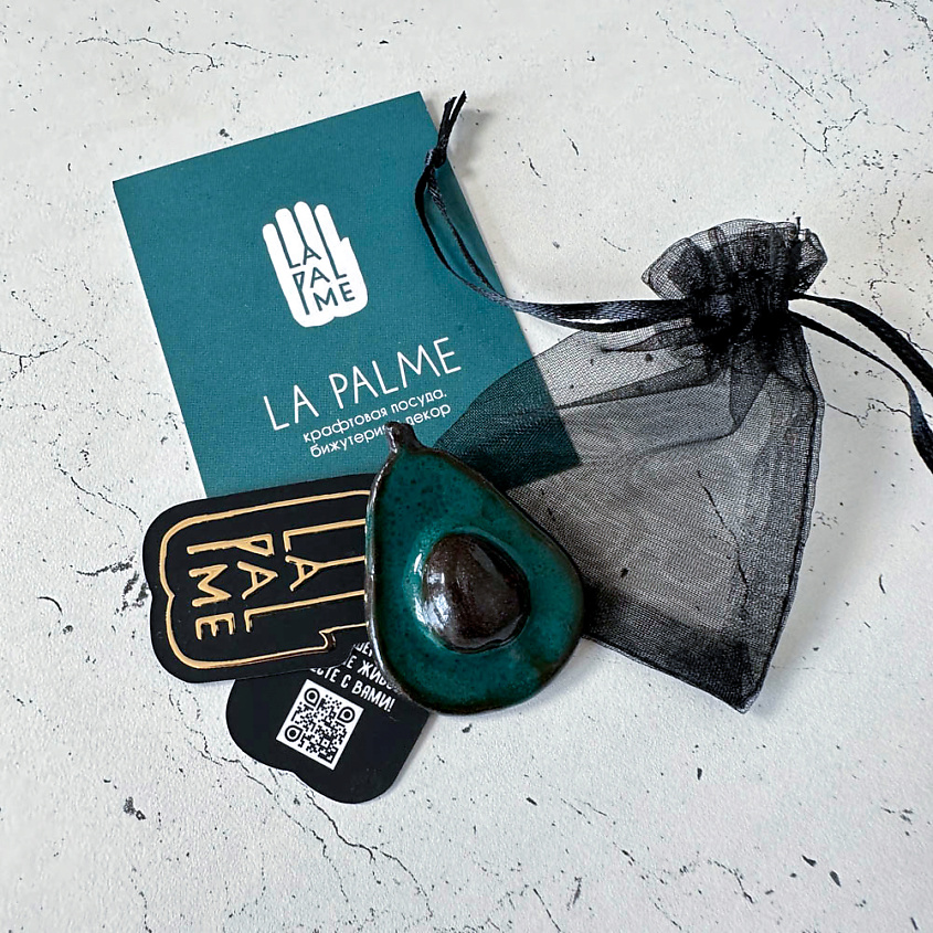 LA PALME ARTISAN CERAMICA Брошь-значок из керамики Авокадо, Голубой  Мурена Б – фото 5