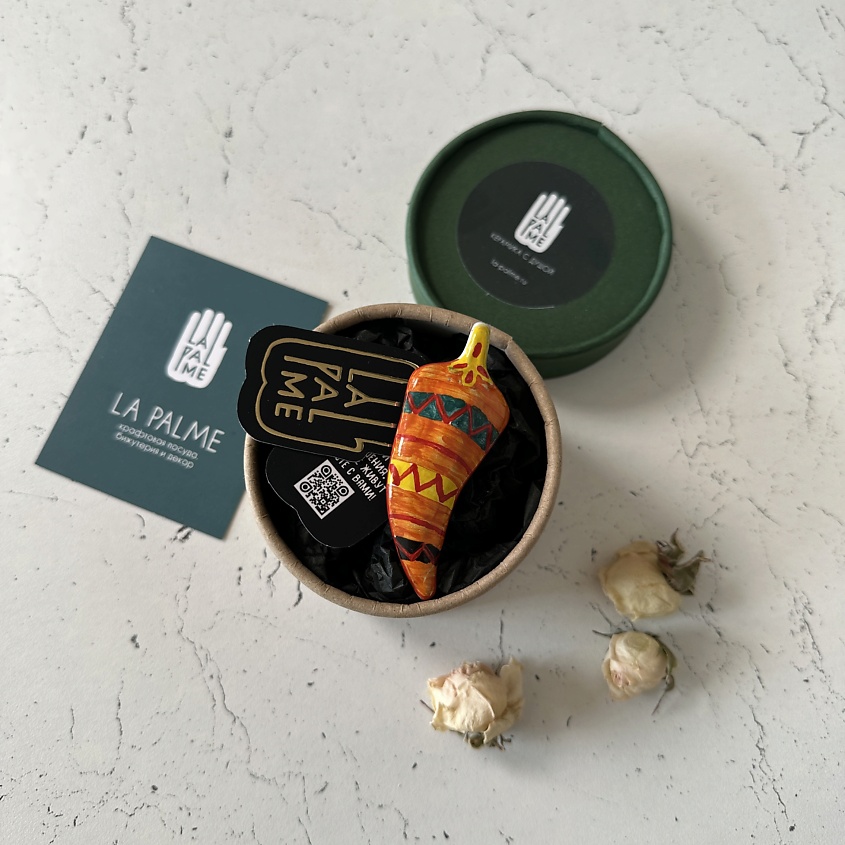 LA PALME ARTISAN CERAMICA Брошь авторская Перец Мексика Оранж Б – фото 5