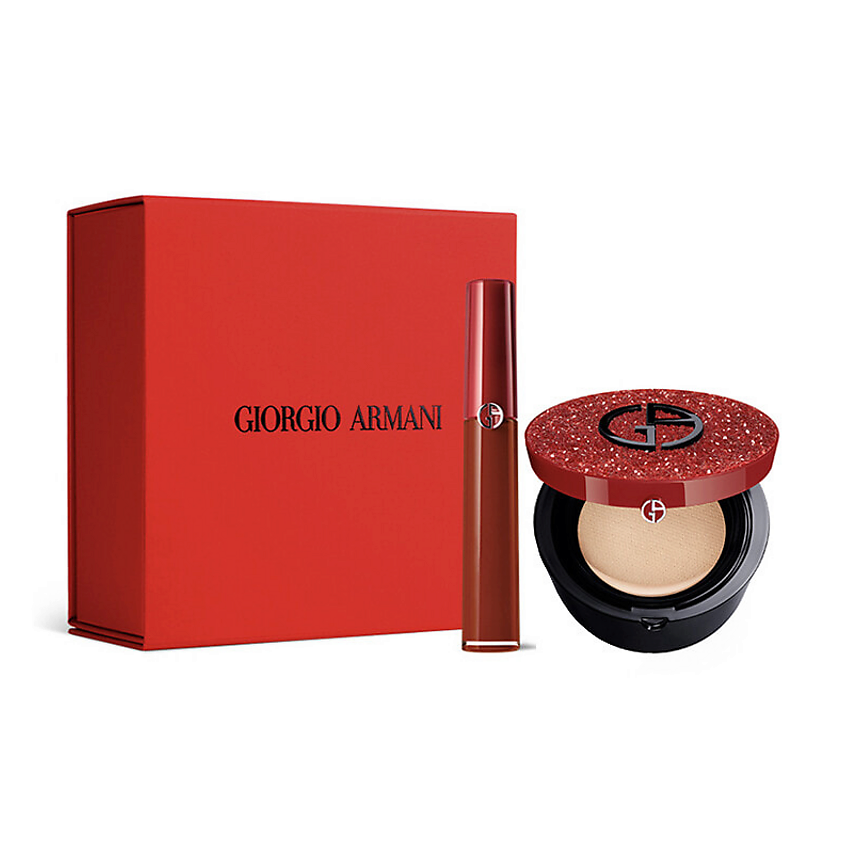 GIORGIO ARMANI Подарочный набор Makeup Set Жидкая помада+Snakeskin Print Red Cushion – фото 6