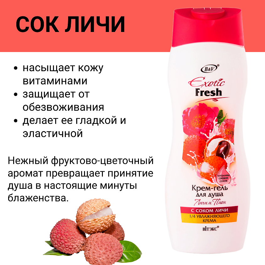 ВИТЭКС Крем-гель для душа Exotic Fresh Личи и пион – фото 4