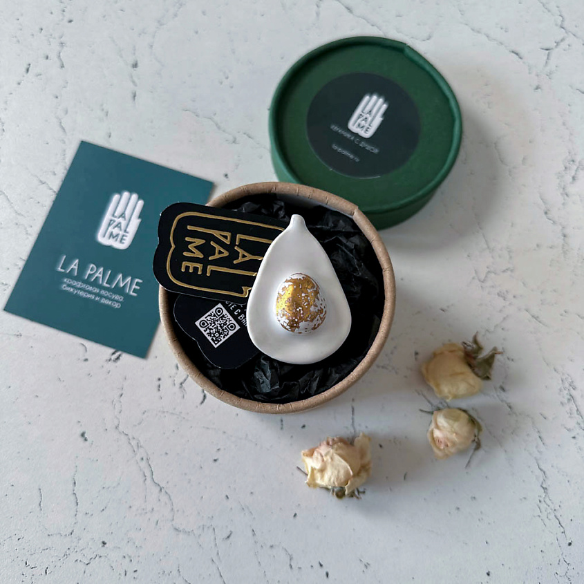 LA PALME ARTISAN CERAMICA Брошь-значок из керамики Авокадо, Белый Вайт Голд Л – фото 6