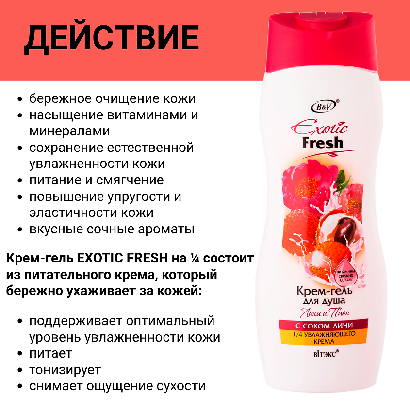 ВИТЭКС Крем-гель для душа Exotic Fresh Личи и пион – фото 5