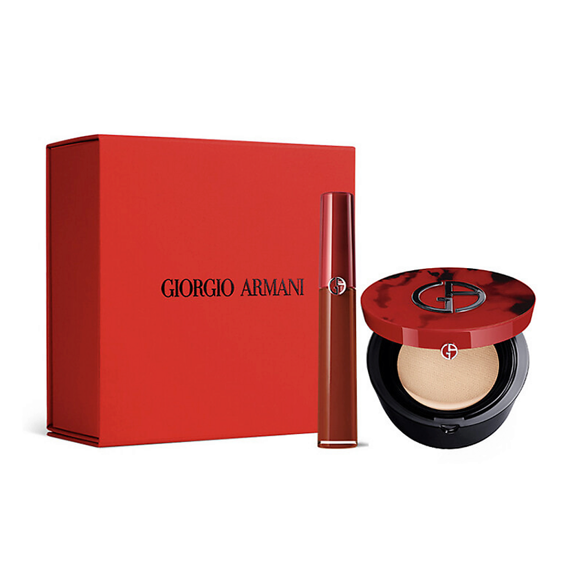 GIORGIO ARMANI Подарочный набор Makeup Set Жидкая помада+Snakeskin Print Red Cushion – фото 3