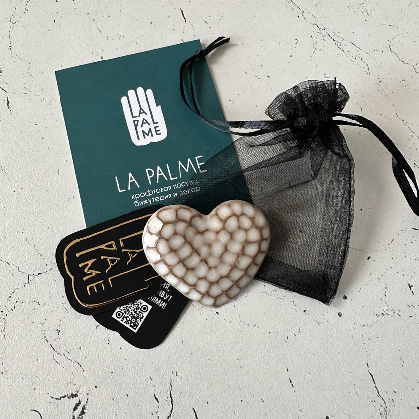 LA PALME ARTISAN CERAMICA Брошь-значок из керамики Сердце Снежное Б – фото 3