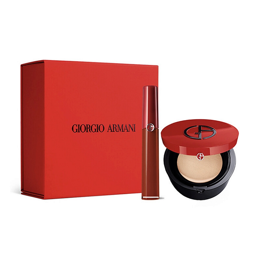 GIORGIO ARMANI Подарочный набор Makeup Set Жидкая помада+Snakeskin Print Red Cushion – фото 7