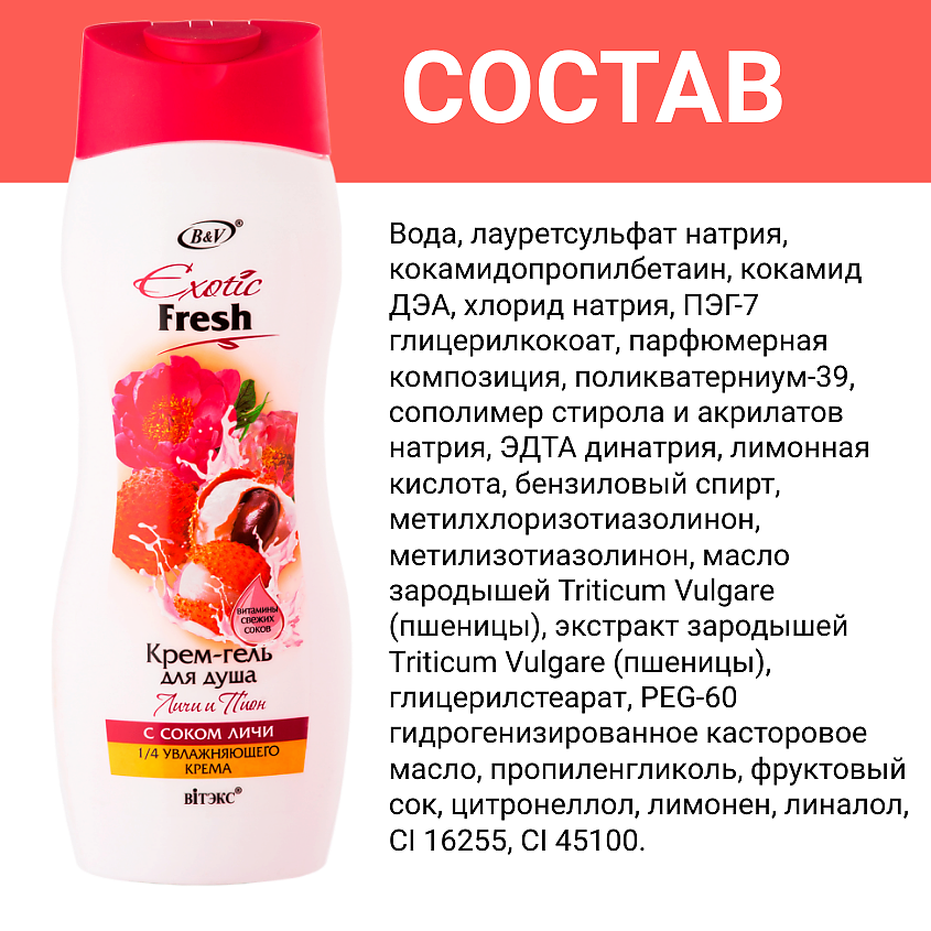 ВИТЭКС Крем-гель для душа Exotic Fresh Личи и пион – фото 8