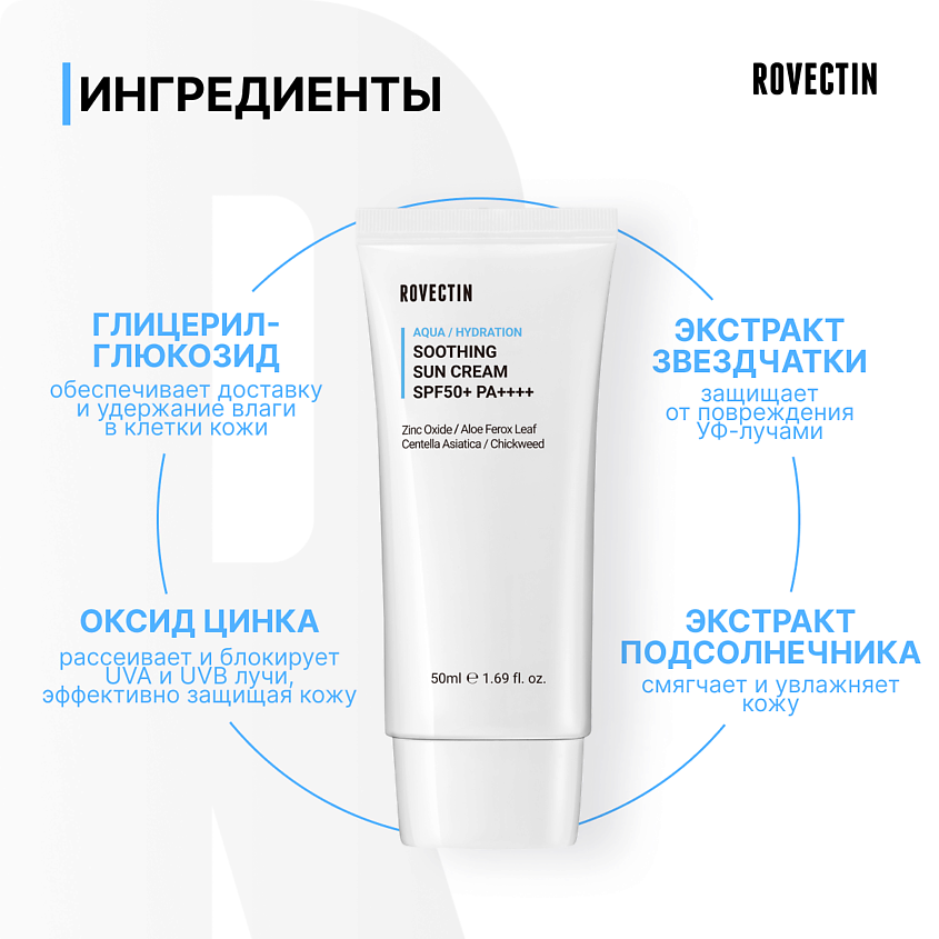 ROVECTIN Смягчающий солнцезащитный крем SPF50+ PA++++ – фото 3