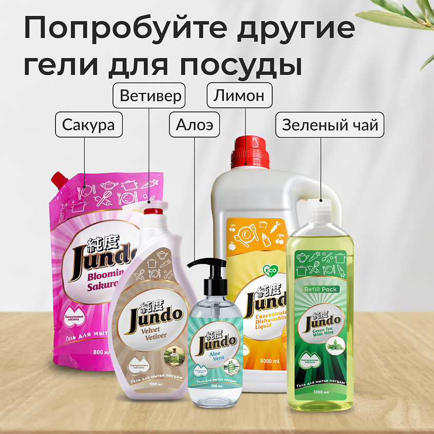 JUNDO Средство для мытья посуды, концентрированный ЭКО-гель Премиум с ароматом Зеленого чая с мятой – фото 8
