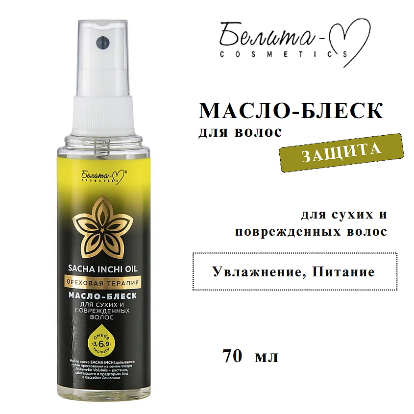 БЕЛИТА-М Масло - блеск для сухих и поврежденных волос  SACHA INCHI OIL ОРЕХОВАЯ ТЕРАПИЯ – фото 2
