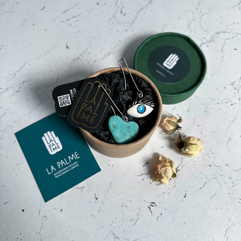 LA PALME ARTISAN CERAMICA Серьги авторские Восхищаюсь и Люблю глаз и сердце Л – фото 6