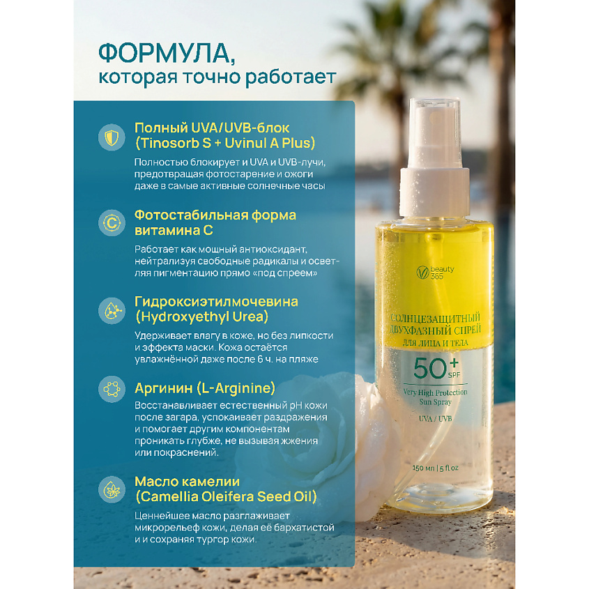BEAUTY365 Спрей солнцезащитный для лица и тела двухфазный SPF50 – фото 3