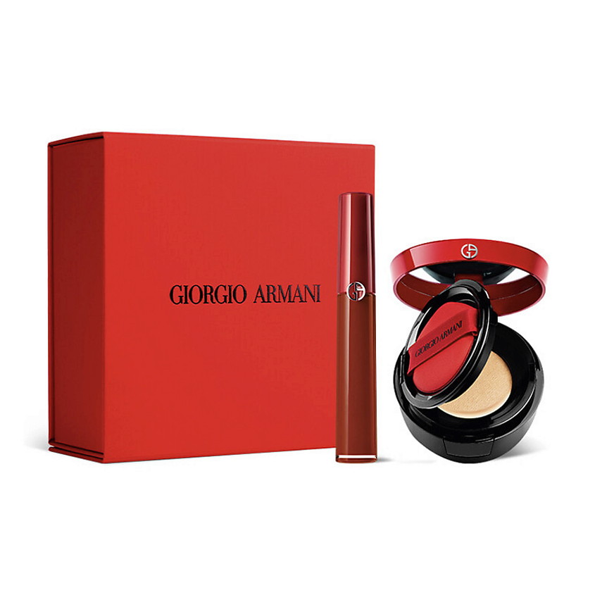 GIORGIO ARMANI Подарочный набор Makeup Set Жидкая помада+Snakeskin Print Red Cushion – фото 2