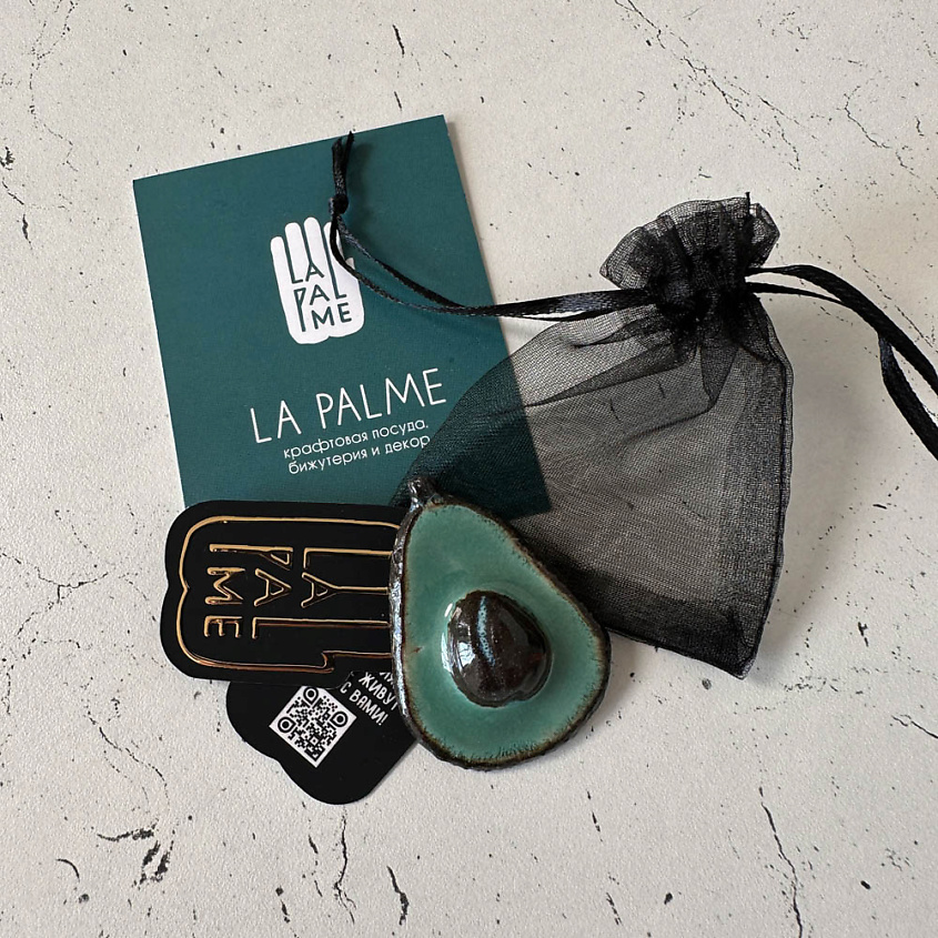 LA PALME ARTISAN CERAMICA Брошь-значок из керамики Авокадо, Зеленый  Минт Б – фото 4