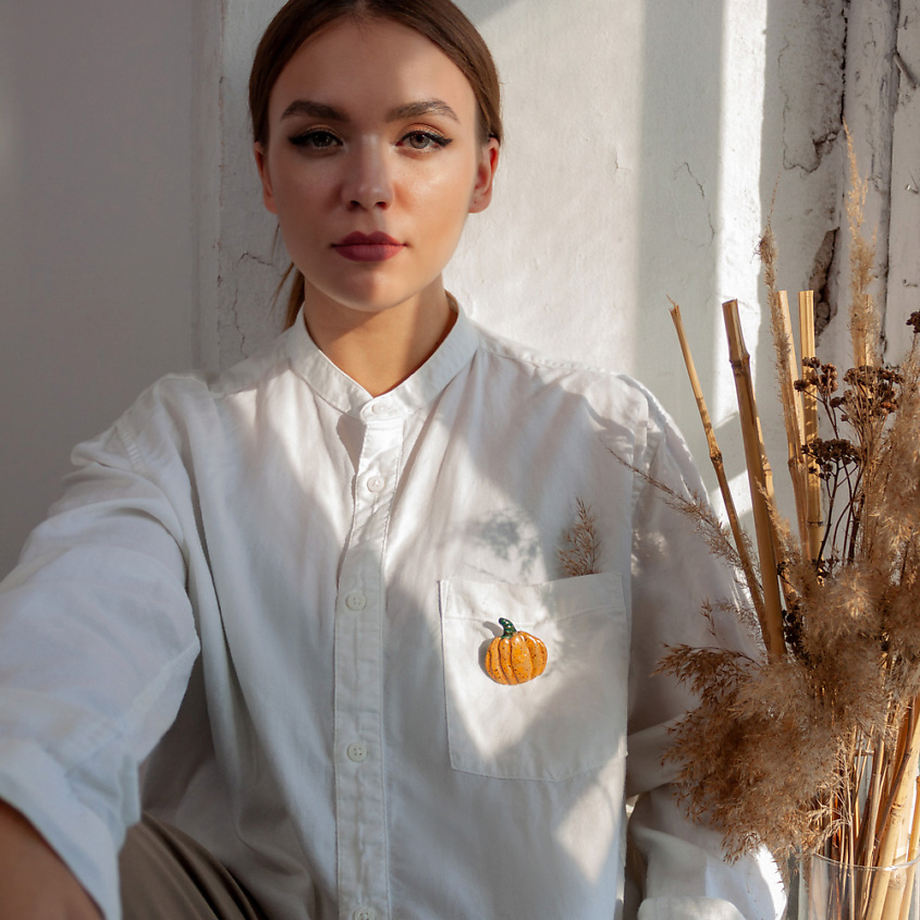 LA PALME ARTISAN CERAMICA Брошь-значок из керамики Тыква Оранж Г – фото 4