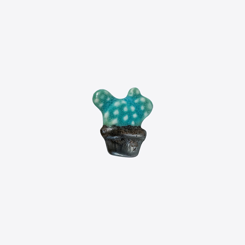 LA PALME ARTISAN CERAMICA Брошь-значок из керамики Кактус Опунция Бирюза Голд Л – фото 1