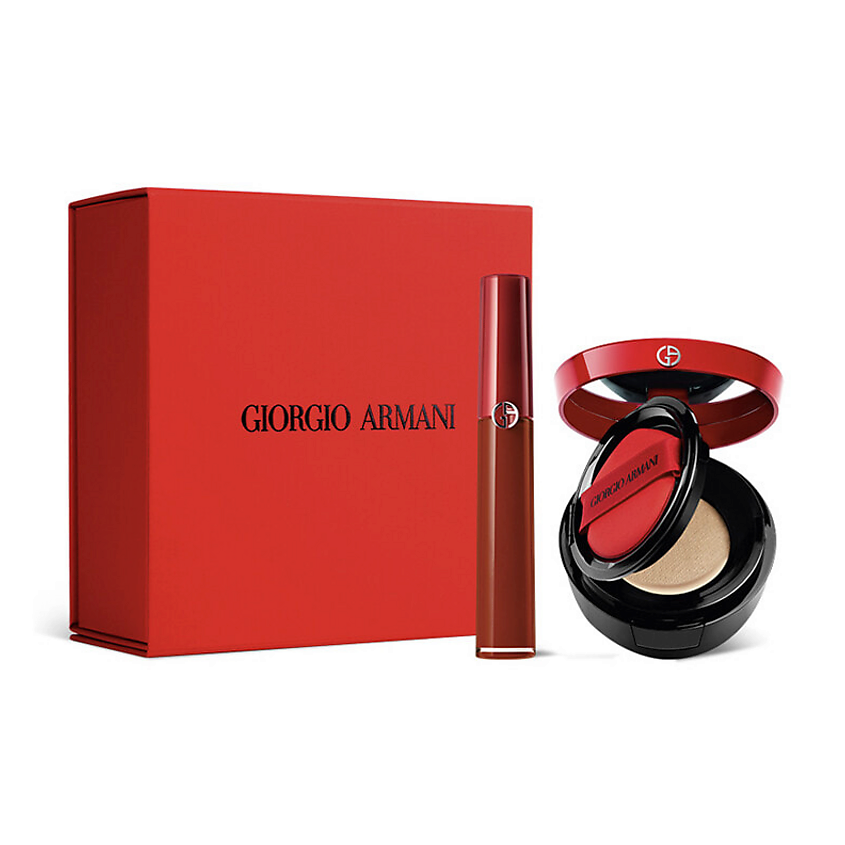 GIORGIO ARMANI Подарочный набор Makeup Set Жидкая помада+Snakeskin Print Red Cushion – фото 1