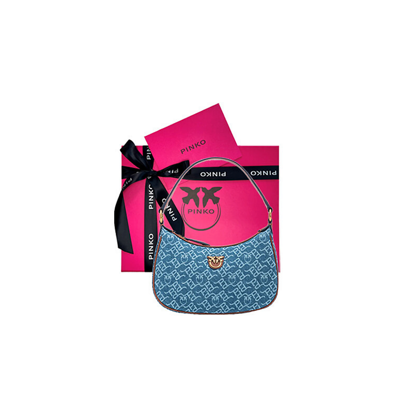 PINKO Сумка Cotton With Leather Shoulder Bag, Handbag, Shoulder Bag Medium Size Women's Blue – фото 5