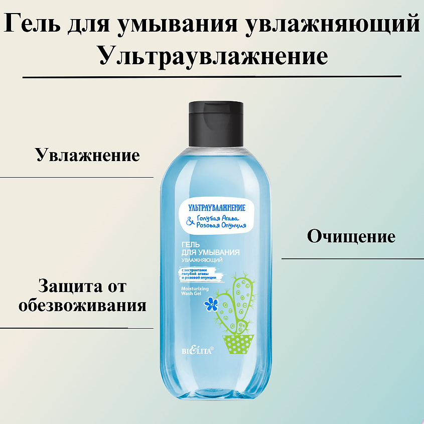 БЕЛИТА Гель для умывания увлажняющий Ультраувлажнение. Голубая агава & розовая опунция – фото 3