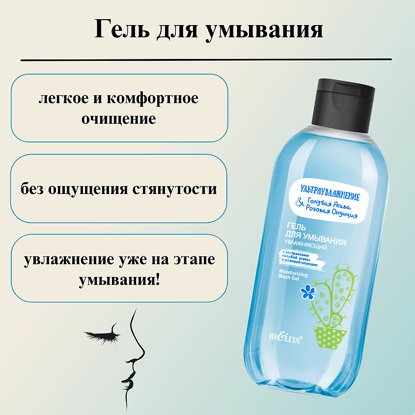 БЕЛИТА Гель для умывания увлажняющий Ультраувлажнение. Голубая агава & розовая опунция – фото 4