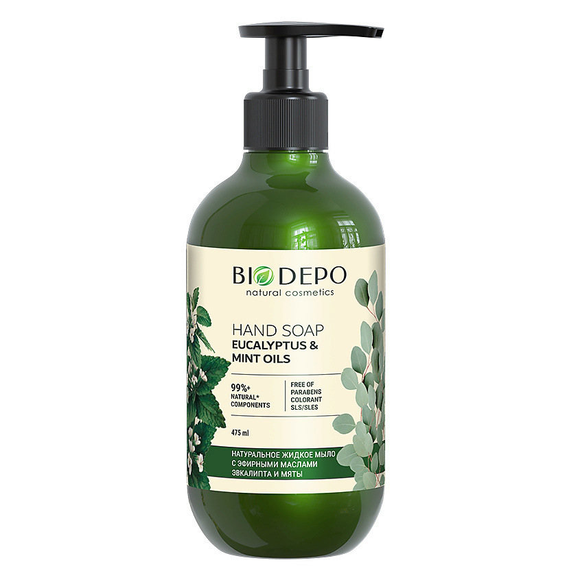 BIODEPO Жидкое мыло натуральное с эфирными маслами эвкалипта и мяты Liquid Hand Soap With Eucalyptus And Mint Essential Oils – фото 2