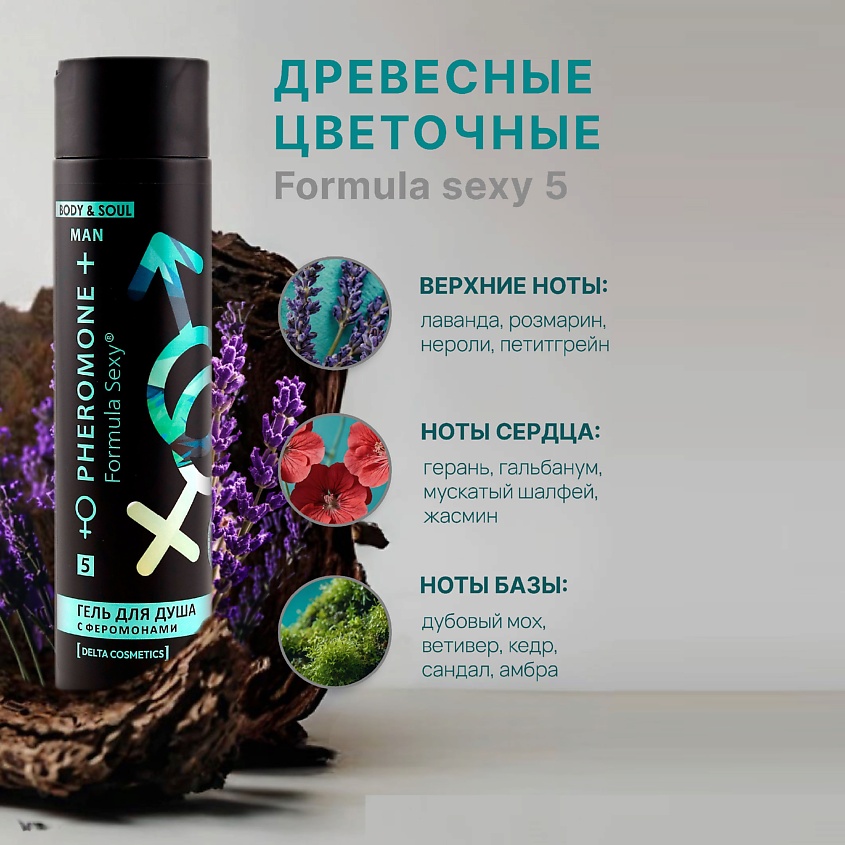 FORMULA SEXY Гель для душа с феромонами №5, с аллантоином, экстрактами шалфея и дуба – фото 3