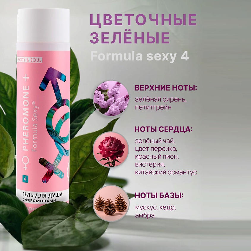 FORMULA SEXY Женский гель для душа с феромонами №4, зеленая сирень зеленый чай и пион – фото 3