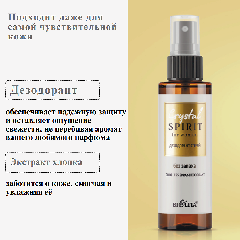 БЕЛИТА Дезодорант-спрей без запаха, женский Crystal Spirit – фото 3