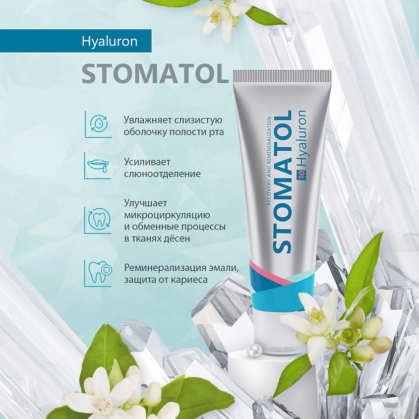 STOMATOL Зубная паста Hyaluron увлажняющая для устранения сухости в полости рта – фото 4
